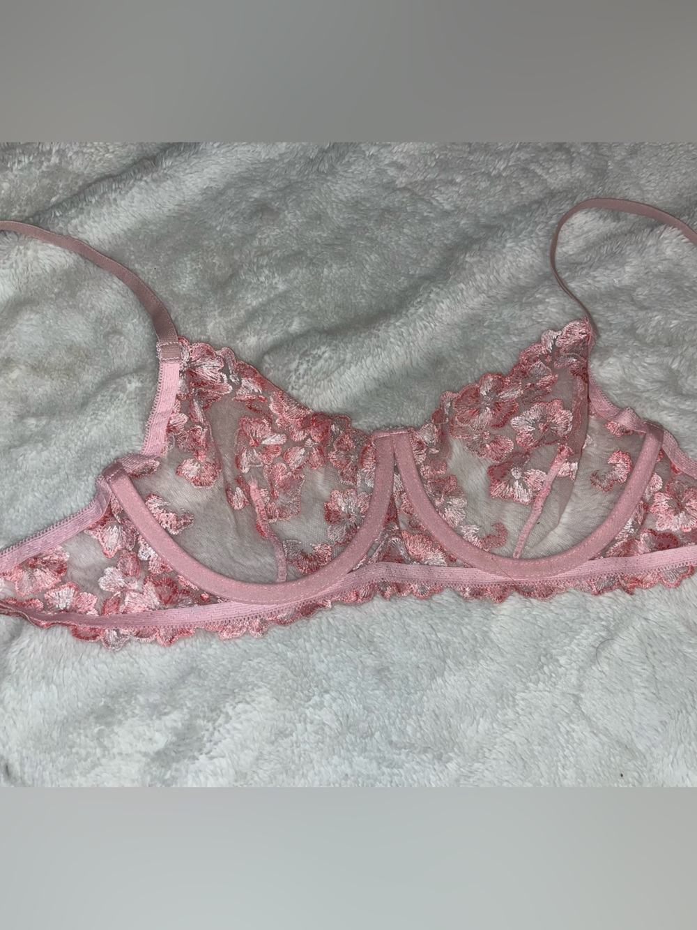 H&M Pink Floral Embroidered Sheer Bralette